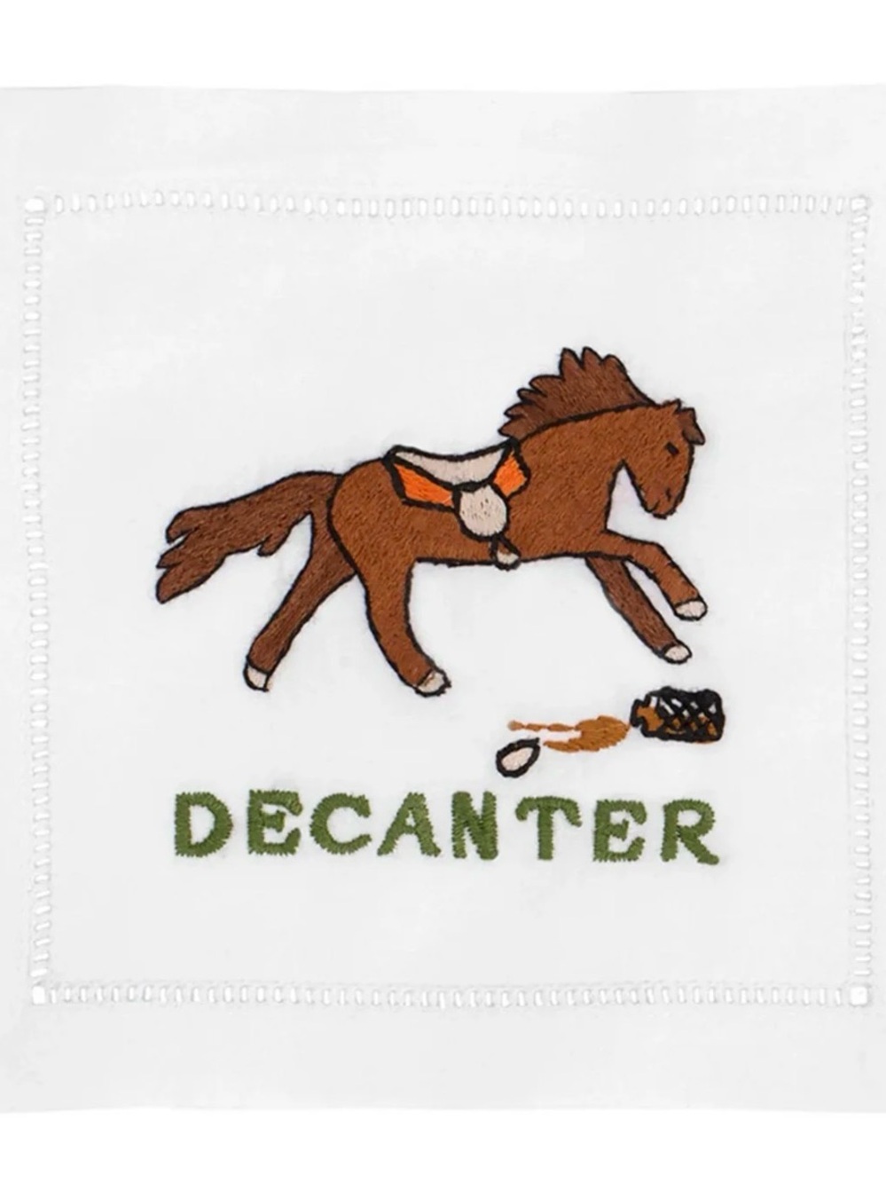 Set of 4 August Morgan Decanter Horse Embroidered Cocktail Napkins